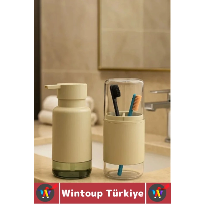 Dayanıklı Banyo Sabun Losyon Şampuan Pratik Çok Şık Modern Sıvı Sabunluk Diş Fırçalık İkili SET