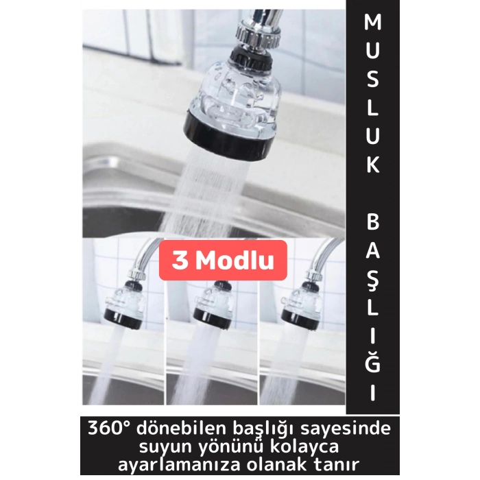 Tüm Musluklarla Uyumlu Banyo Mutfak Lavabo Yoğun Yumuşak Orta 3 Modlu Çok Fonksiyonlu Musluk Başlığı