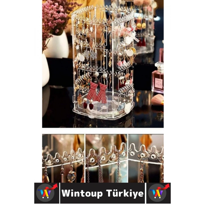 Dayanıklı Plastik Çok Şık Modern Pratik Düzenleyici Takı Küpe Kolye Yüzük 360° Döner Takı Organizeri