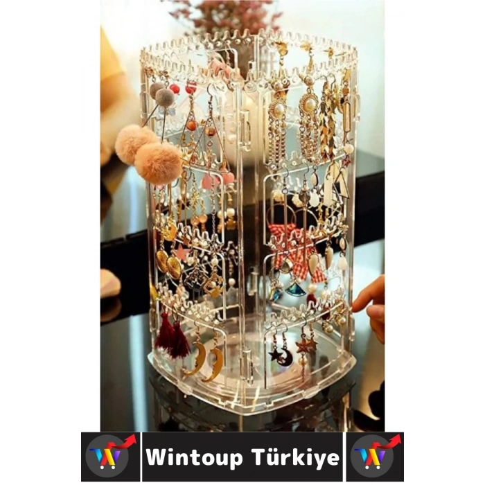 Dayanıklı Plastik Çok Şık Modern Pratik Düzenleyici Takı Küpe Kolye Yüzük 360° Döner Takı Organizeri