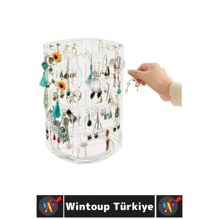 Dayanıklı Plastik Çok Şık Modern Pratik Düzenleyici Takı Küpe Kolye Yüzük 360° Döner Takı Organizeri