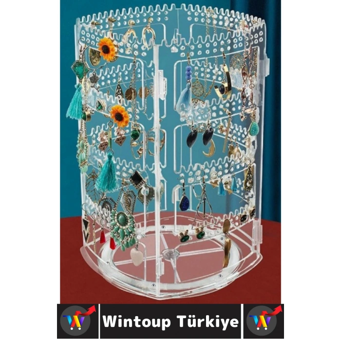 Dayanıklı Plastik Çok Şık Modern Pratik Düzenleyici Takı Küpe Kolye Yüzük 360° Döner Takı Organizeri