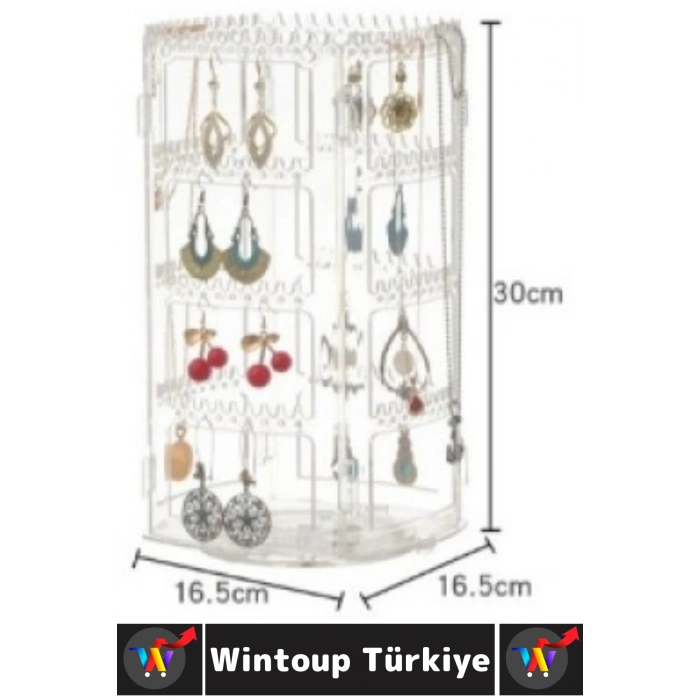 Dayanıklı Plastik Çok Şık Modern Pratik Düzenleyici Takı Küpe Kolye Yüzük 360° Döner Takı Organizeri