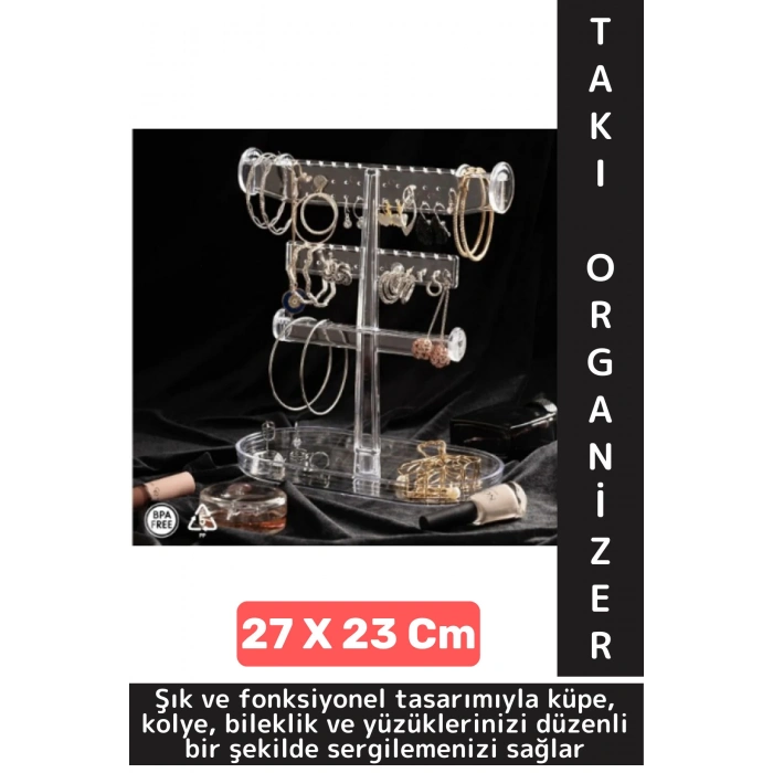 Dayanıklı Çok Şık Modern Pratik Düzenleyici Takı Küpe Kolye Yüzük Şeffaf Takı Organizeri 27 X 23 Cm
