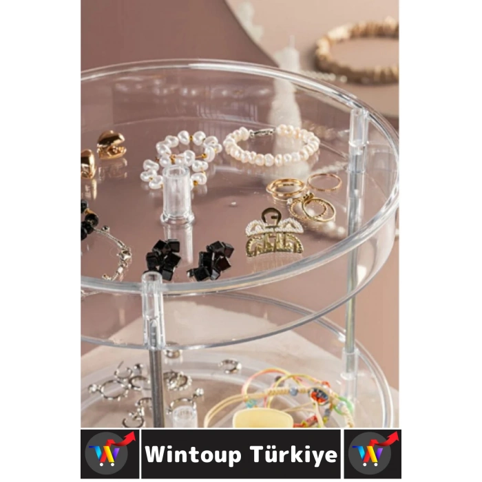 Dayanıklı Plastik Mutfak Baharat Banyo Takı Makyaj Ofis Çok Amaçlı Döner Tasarım İki Katlı Organizer