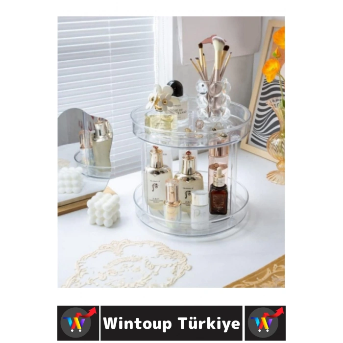 Dayanıklı Plastik Mutfak Baharat Banyo Takı Makyaj Ofis Çok Amaçlı Döner Tasarım İki Katlı Organizer