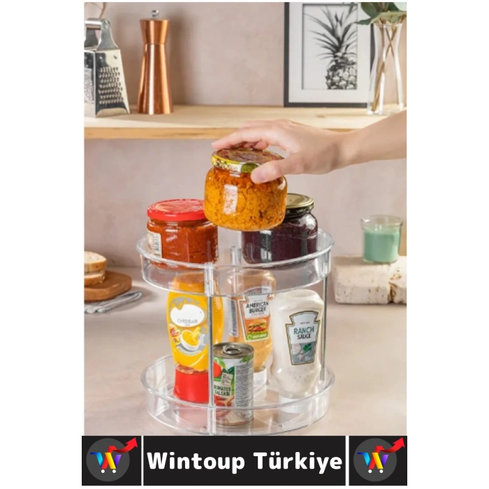 Dayanıklı Plastik Mutfak Baharat Banyo Takı Makyaj Ofis Çok Amaçlı Döner Tasarım İki Katlı Organizer