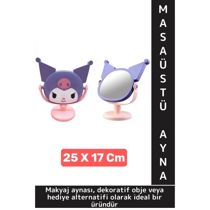 Dekoratif Hediyelik Sevimli Figür Kuromi Tasarımlı Komodin Makyaj Masası Masa Üstü Ayna 25 X 17 Cm