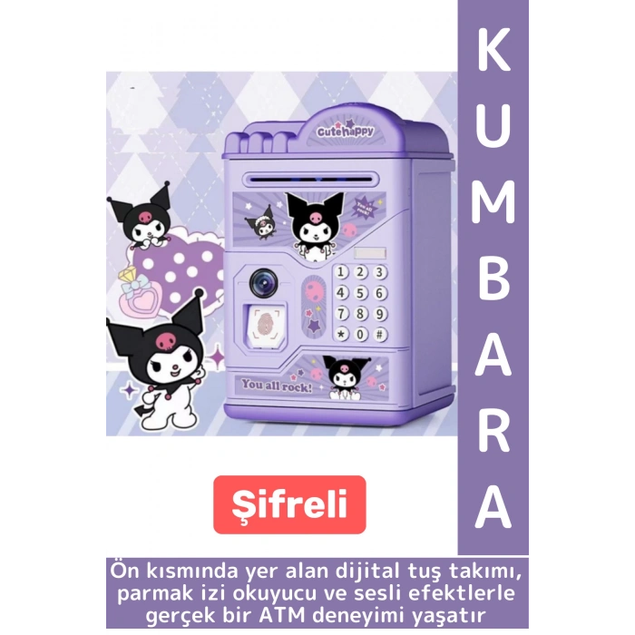 Eğlenceli Çocuk Para Biriktirme Alışkanlığı Kazandıran Kuromi Şifreli Parmak İzli Sesli ATM Kumbara