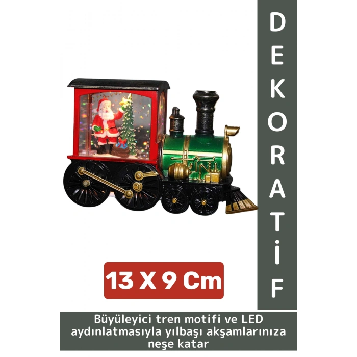 Dekoratif Çok Şık Hediyelik Masaüstü Ev Ofis Noel Yılbaşı Temalı Trenli Işıklı Kar Küresi 13 X 9 Cm