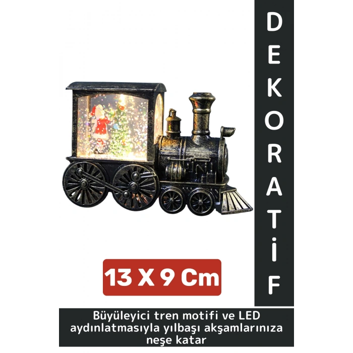 Dekoratif Hediyelik Masaüstü Ev Ofis Christmas Yılbaşı Noel Tema Trenli Işıklı Kar Küresi 13 X 9 Cm