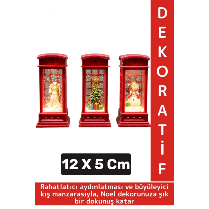 Dekoratif Hediyelik Ev Ofis Christmas Yılbaşı Noel Tema Telefon Kulübeli Işıklı Kar Küresi 12 X 5 Cm