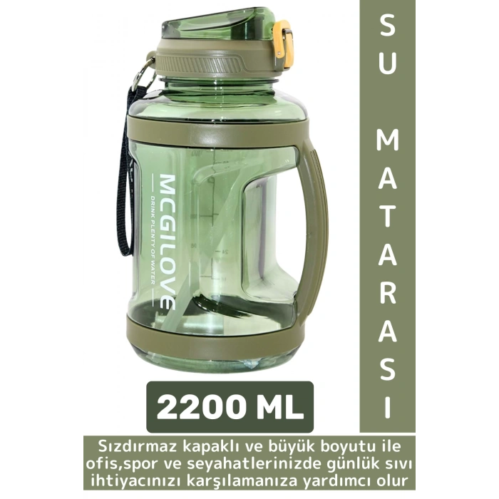 Dayanıklı Ev Ofis Seyahat Outdoor Spor Kullanım Büyük Boy Sızdırmaz Kapaklı Su Matarası 2200 ML