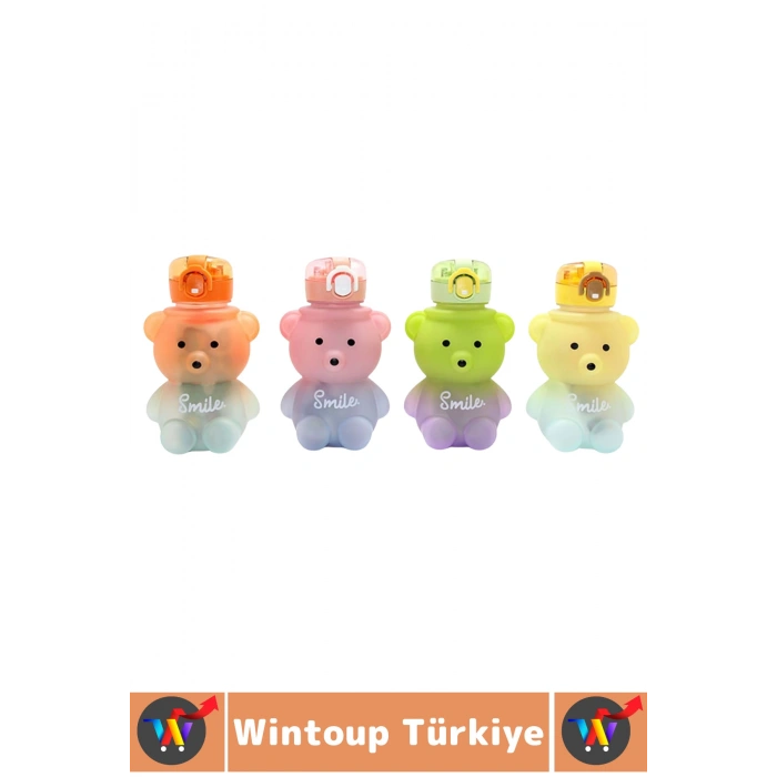 Dayanıklı Ev Ofis Çocuk Okul Outdoor Sızdırmaz Kapaklı Sevimli Ayıcıklı Pipetli Su Matarası 500 ML