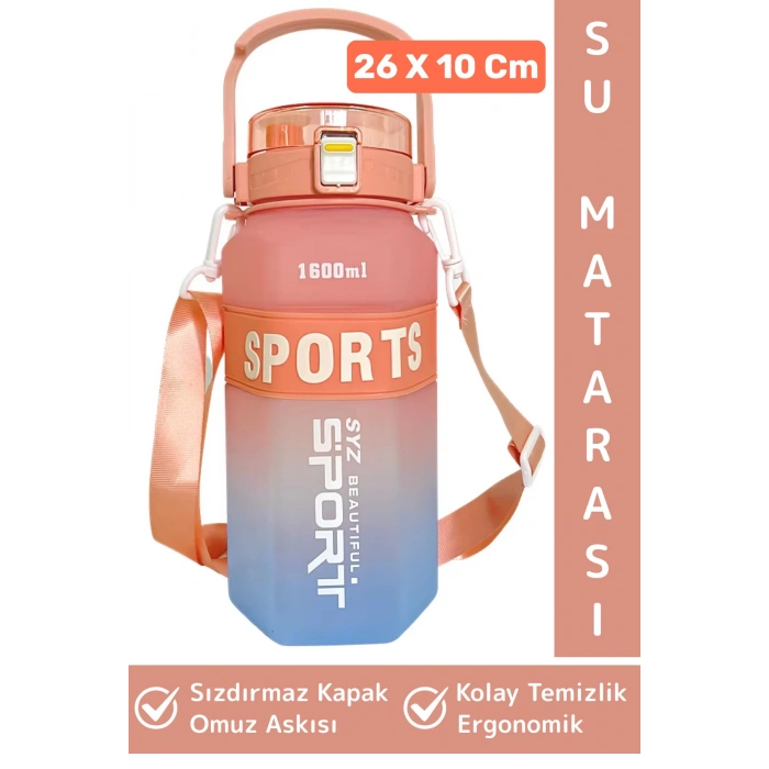 Dayanıklı BPA İçermz Sızdırmaz Kapak Kolay Temizlenir Okul Ofis Spor Omuz Askılı Su Matarası 1600 ML