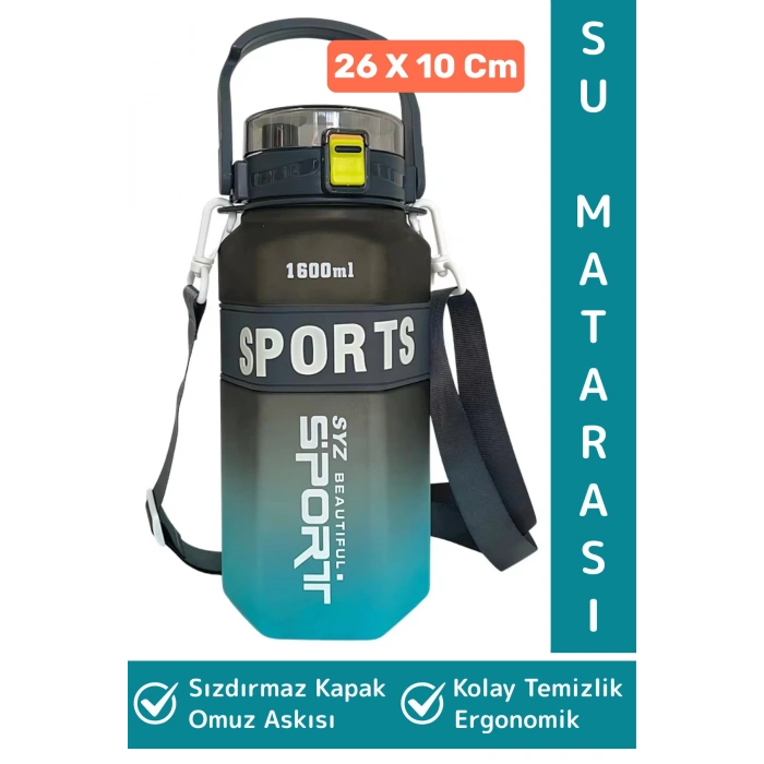 Dayanıklı BPA İçermz Sızdırmaz Kapak Kolay Temizlenir Okul Ofis Spor Omuz Askılı Su Matarası 1600 ML