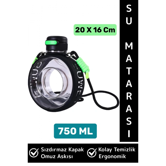 Premium Ergonomik Sızdırmaz Kapak Omuz Askılı Spor Okul Ofis Çok Şık Estetik Su Matarası 750 ML