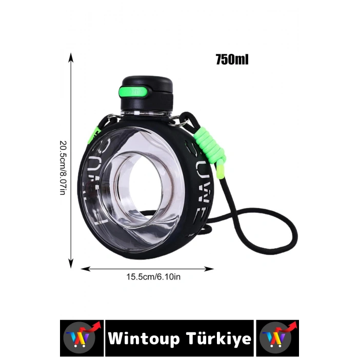 Premium Ergonomik Sızdırmaz Kapak Omuz Askılı Spor Okul Ofis Çok Şık Estetik Su Matarası 750 ML