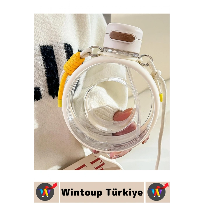 Premium Ergonomik Sızdırmaz Kapak Omuz Askılı Spor Okul Ofis Çok Şık Estetik Su Matarası 750 ML