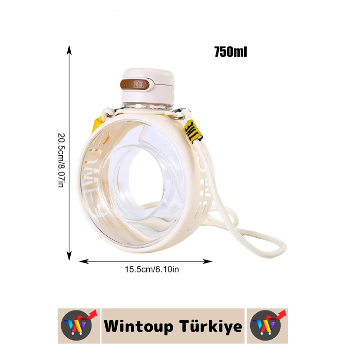 Premium Ergonomik Sızdırmaz Kapak Omuz Askılı Spor Okul Ofis Çok Şık Estetik Su Matarası 750 ML