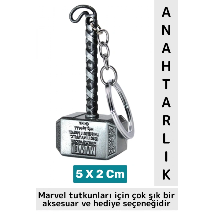 Yüksek Kaliteli Dekoratif Çok Şık Hediyelik Marvel Figürü Oynar Başlıklı Anahtarlık THOR ÇEKİCİ