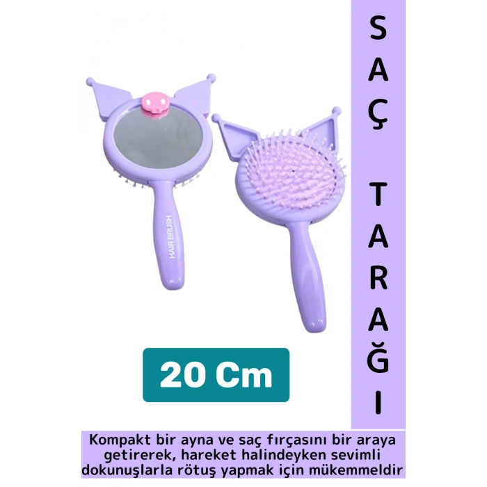 Kompakt Ev Ofis Çanta Boy Makyaj Bakım Estetik Eğlenceli Kuromi Figür Tasarımlı Aynalı Tarak 2 in 1