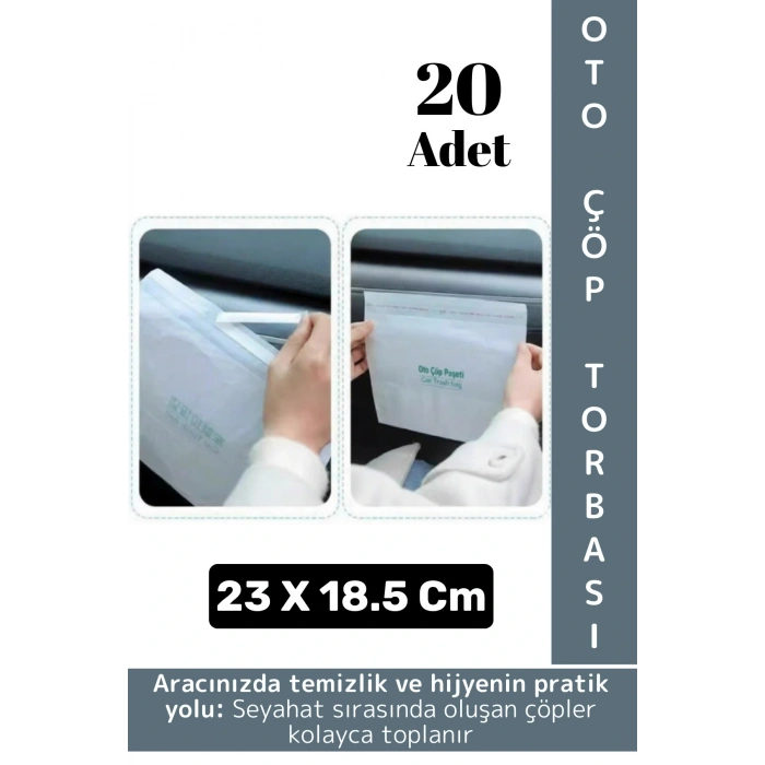 Oto Araç Kapı İçi Torpido Koltuk Arkası Su Geçirmez Kendinden Yapışkanlı Pratik Çöp Torbası 20 Adet