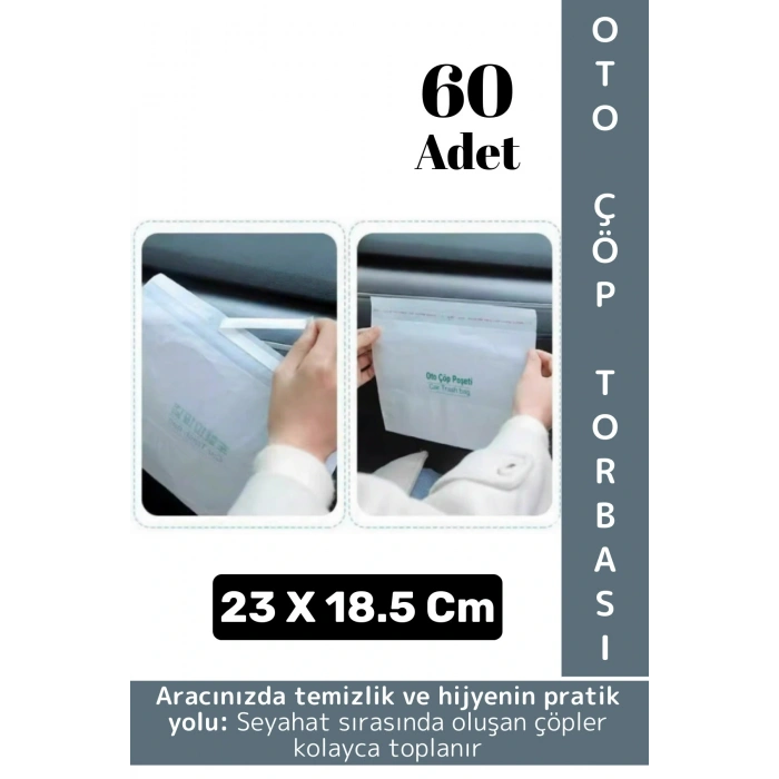 Oto Araç Kapı İçi Torpido Koltuk Arkası Su Geçirmez Kendinden Yapışkanlı Pratik Çöp Torbası 60 Adet