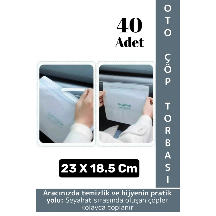 Oto Araç Kapı İçi Torpido Koltuk Arkası Su Geçirmez Kendinden Yapışkanlı Pratik Çöp Torbası 40 Adet