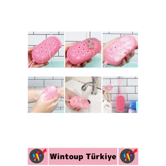 Premium Çift Taraflı Çizgi Yumru Tasarım Cilt Tahriş Etmez Yumuşak Kıl Süngerli Silikon Banyo Kesesi