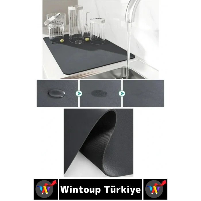 Kaymaz Kauçuk Güçlü Su Emici Tezgah Üstü Banyo Mutfak Bulaşık Kapı Önü Çok Amaçlı Mat 40 X 50 Cm