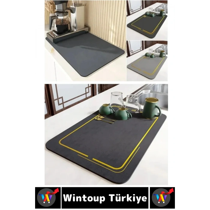 Kaymaz Kauçuk Güçlü Su Emici Tezgah Üstü Banyo Mutfak Bulaşık Kapı Önü Çok Amaçlı Mat 40 X 50 Cm