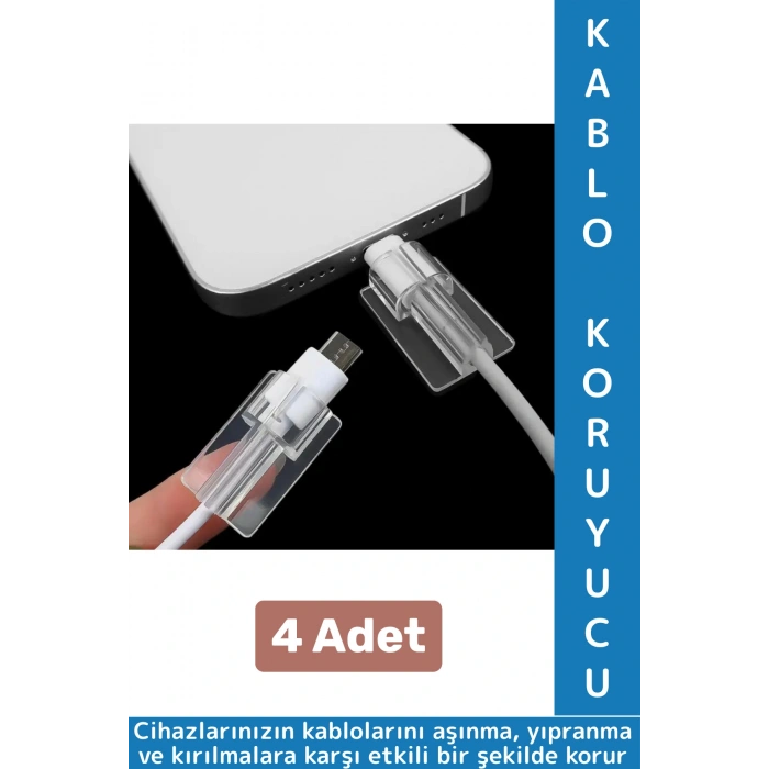 Premium Telefon Şarj Kablosu Aşınma Yıpranma Kırılma Önleyici Şeffaf Silikon Kablo Koruyucu 4 Adet