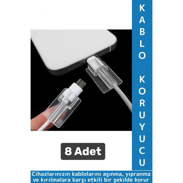 Premium Telefon Şarj Kablosu Aşınma Yıpranma Kırılma Önleyici Şeffaf Silikon Kablo Koruyucu 8 Adet