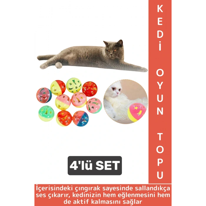 Evcil Hayvan Kedi Eğlenceli Dikkat Çekici Stres Azaltan Kedi Oyuncağı Çıngıraklı Plastik Top 4 Adet