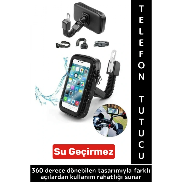 Dayanıklı 360 Derece Döner Su Geçirmez Şeffaf Görüş Engellemez Motosiklet Gidonu Telefon Tutucu