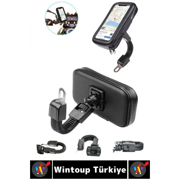 Dayanıklı 360 Derece Döner Su Geçirmez Şeffaf Görüş Engellemez Motosiklet Gidonu Telefon Tutucu