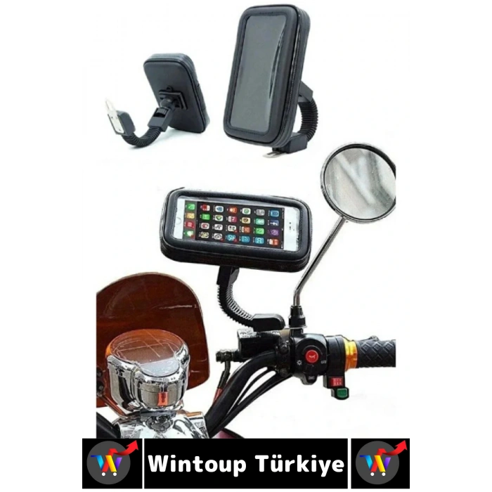 Dayanıklı 360 Derece Döner Su Geçirmez Şeffaf Görüş Engellemez Motosiklet Gidonu Telefon Tutucu