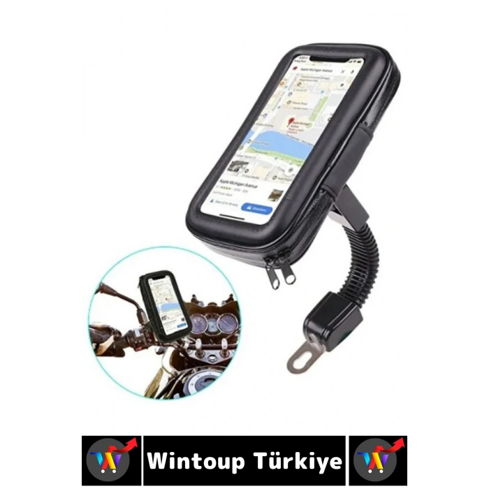 Dayanıklı 360 Derece Döner Su Geçirmez Şeffaf Görüş Engellemez Motosiklet Gidonu Telefon Tutucu