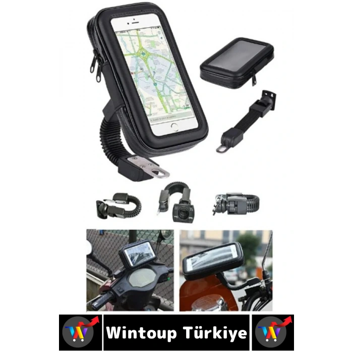 Dayanıklı 360 Derece Döner Su Geçirmez Şeffaf Görüş Engellemez Motosiklet Gidonu Telefon Tutucu