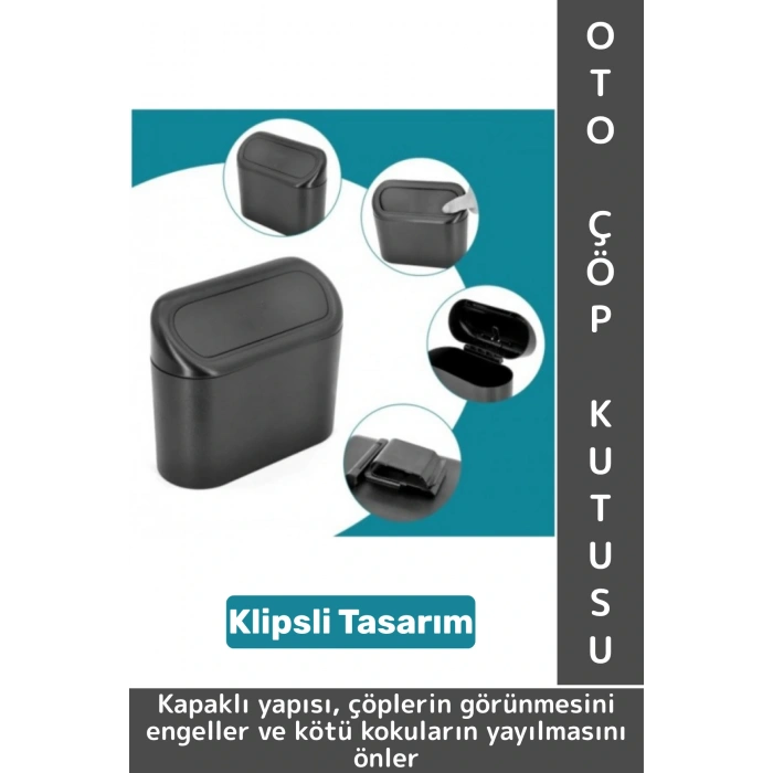 Dayanıklı Oto Çöp Temizlik Kapı Yanı Arka Koltuk Klipsli Kolay Montaj Araç İçi Kapaklı Çöp Kutusu
