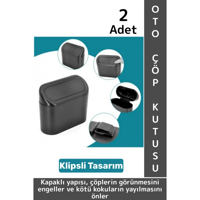 Dayanıklı Oto Temizlik Kapı Yanı Arka Koltuk Klipsli Kolay Montaj Araç İçi Kapaklı Çöp Kutusu 2 Adet