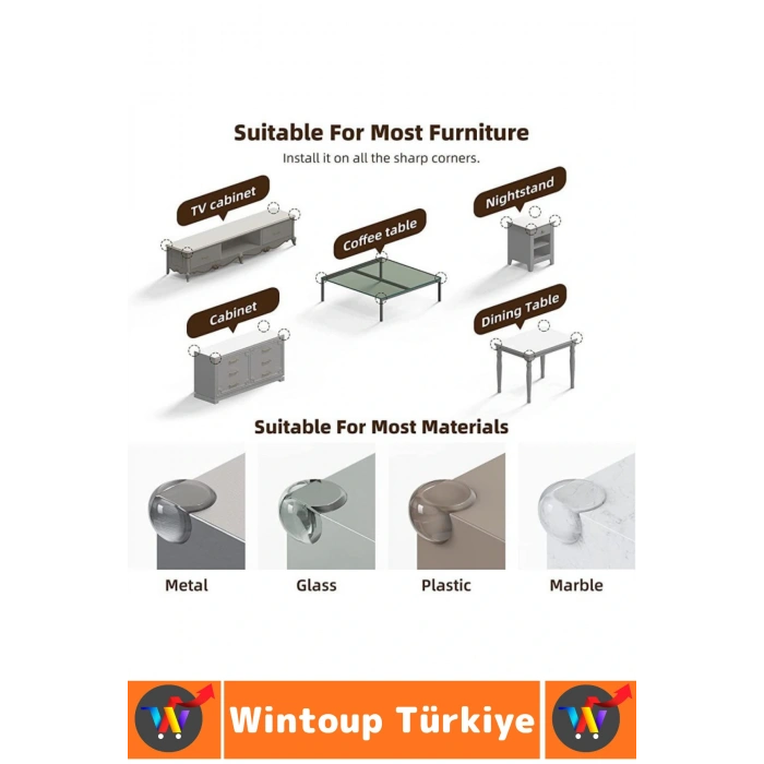 Pratik Çocuk Bebek Güvenlik Masa Komodin Mobilya Çarpma Önleyen Silikon Köşe Kenar Koruyucu 4 Adet
