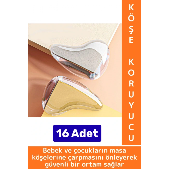 Pratik Çocuk Bebek Güvenlik Masa Komodin Mobilya Çarpma Önleyen Silikon Köşe Kenar Koruyucu 16 Adet