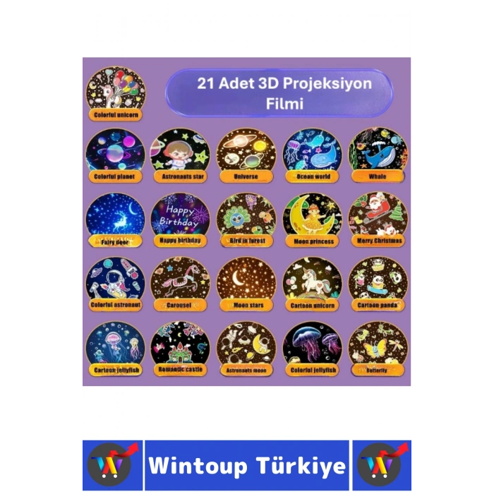 Dekoratif Gezegen Hayvan Özel Gün 21 Farklı 3D Film Çocuk Bebek Odası Robot Projektör Gece Lambası