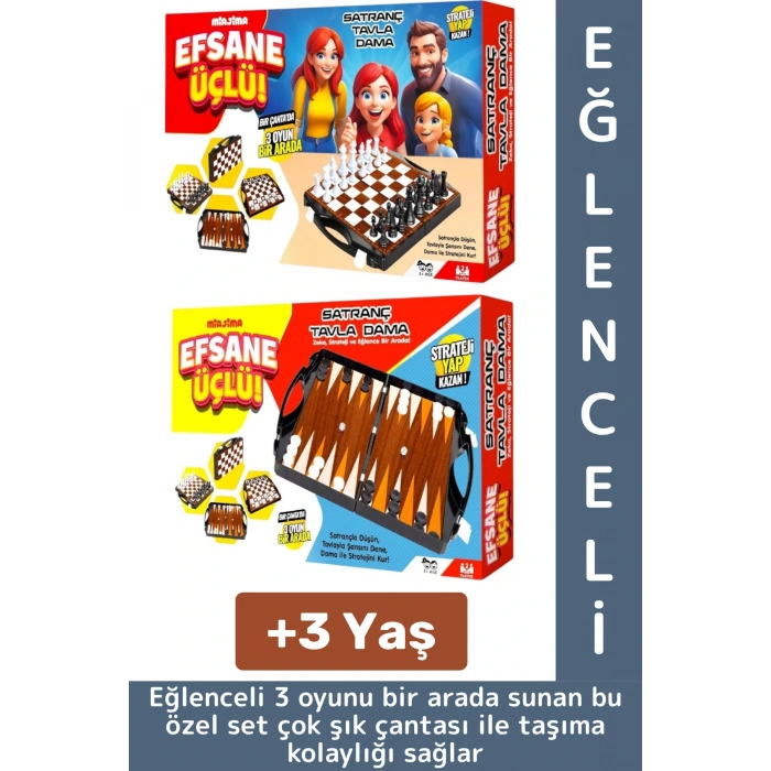 Eğlenceli Çocuk Yetişkin Aile Okul Eğitici Taşıma Çantalı Tavla Satranç Dama 3 in 1 Özel Oyun Seti