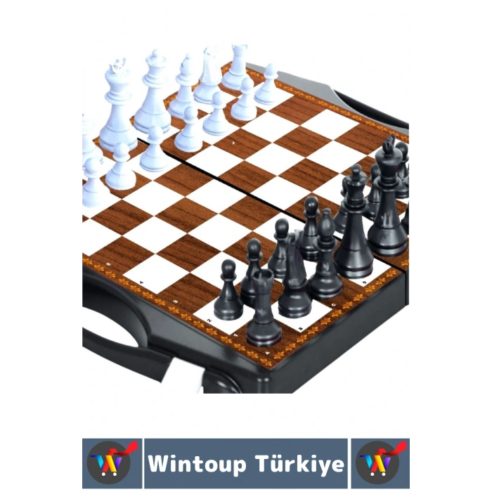 Eğlenceli Çocuk Yetişkin Aile Okul Eğitici Taşıma Çantalı Tavla Satranç Dama 3 in 1 Özel Oyun Seti