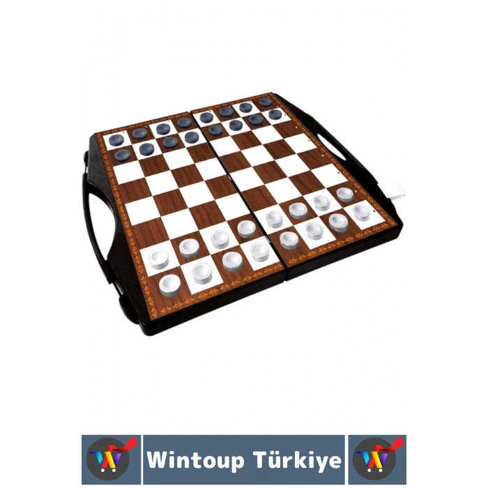 Eğlenceli Çocuk Yetişkin Aile Okul Eğitici Taşıma Çantalı Tavla Satranç Dama 3 in 1 Özel Oyun Seti