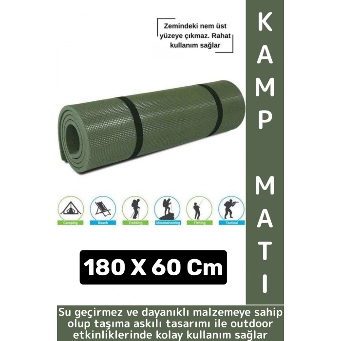 Dayanıklı Kamp Outdoor Yoga Pilates Su Geçirmez Hafif 12 Mm Kalın Köpük 180 X 60 Cm Askeri Haki Mat