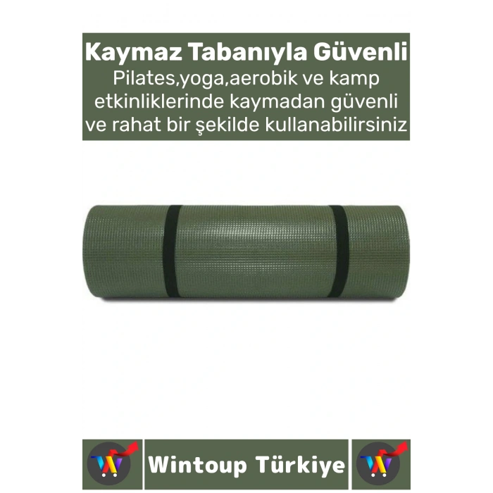 Dayanıklı Kamp Outdoor Yoga Pilates Su Geçirmez Hafif 12 Mm Kalın Köpük 180 X 60 Cm Askeri Haki Mat